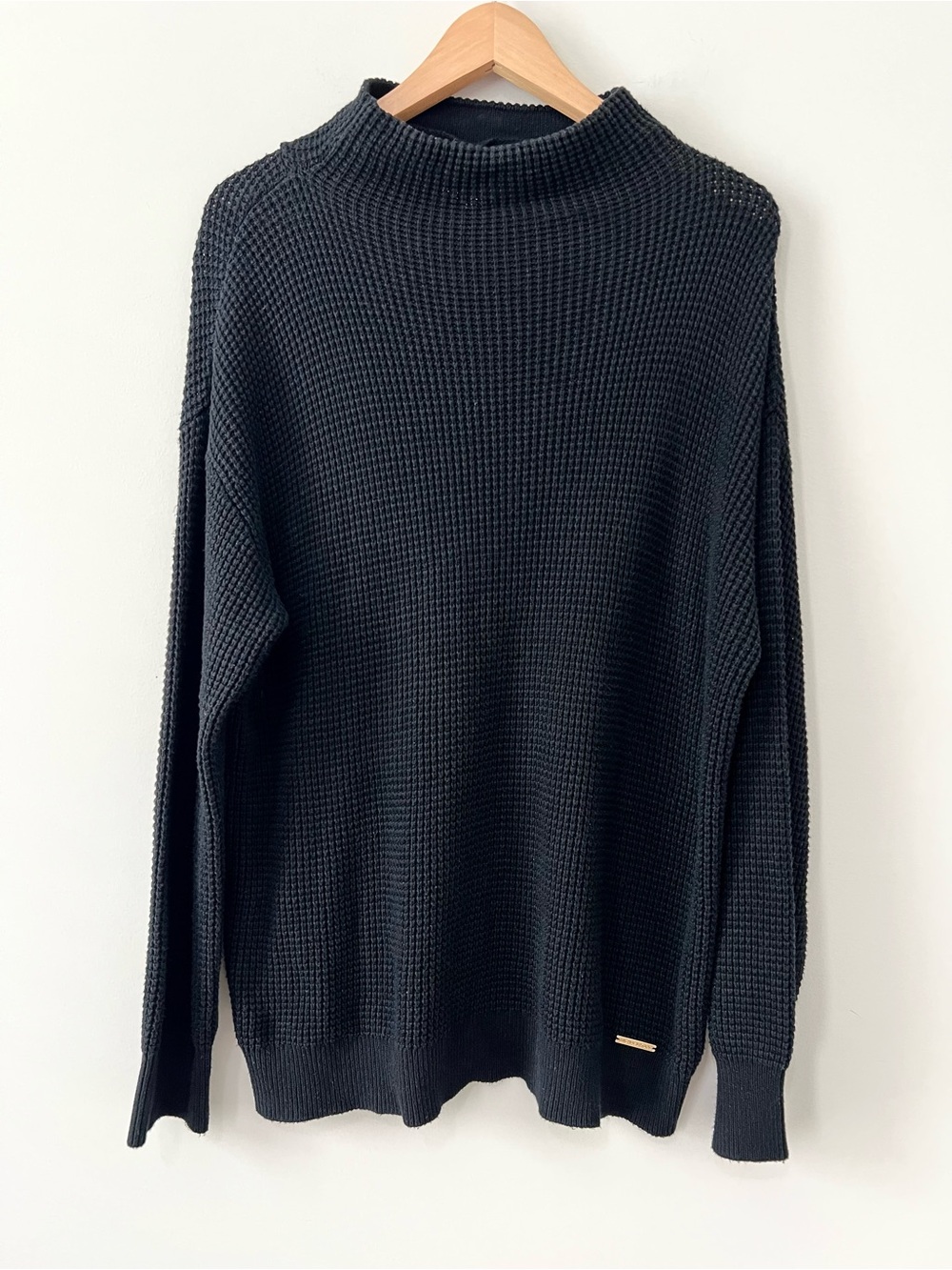 MICHAEL Michael Kors Womens Black Waffle Knit Mock Neck Pullover Sweater XL